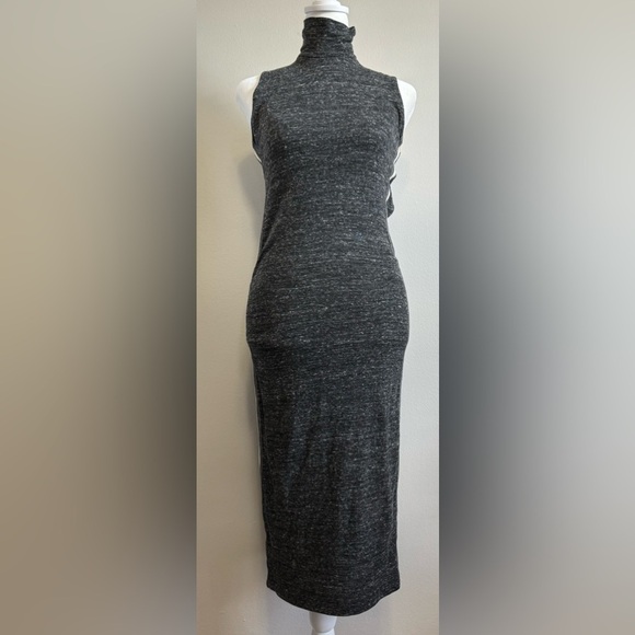 TRF by Zara Midi Mock Neck Dark Heather Gray Sleeveless Jersey Dress Size M - Picture 5 of 14